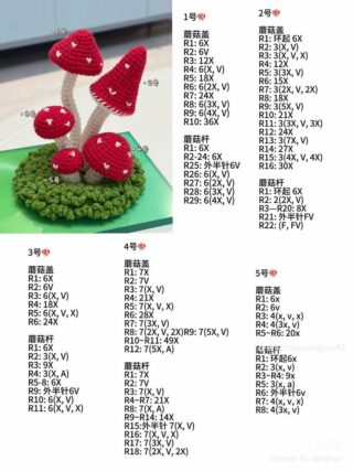 Schema composizione funghi amigurumi